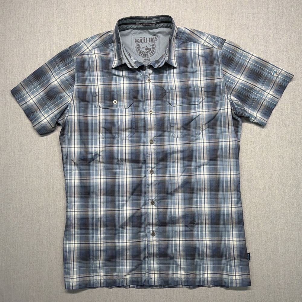 Kuhl Shirt Mens S Button Up Blue Plaid Eluxur Hiking Metal Button Outdoors